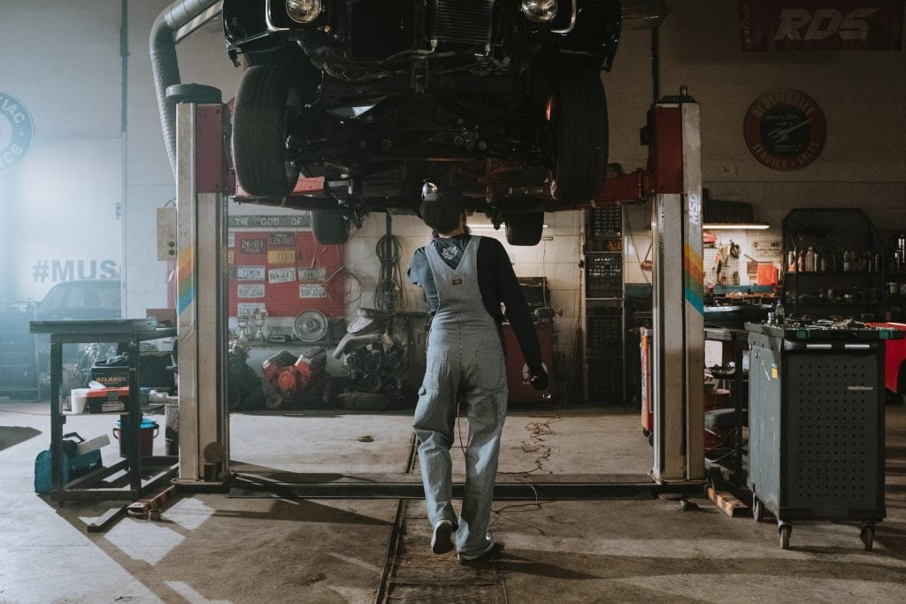 German vehicle in a service bay